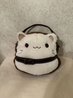 Cute Plush Cat Handbag in White and Brown